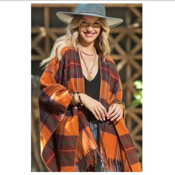 Perfect for fall! Cardigan drape poncho ruana one size with fringe - Picture 1 of 6